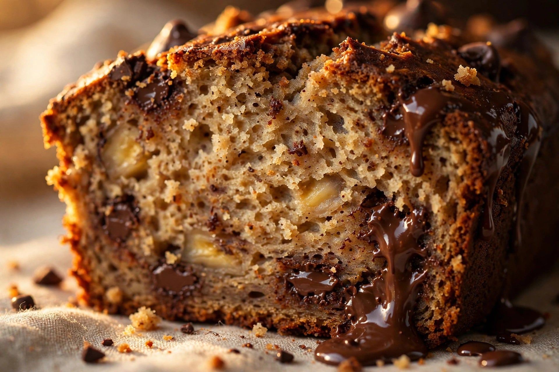 Chocolate chip banana bread, sliced
